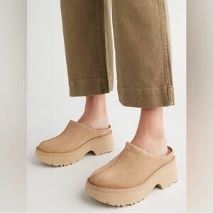 UGG Beige Suede Platform Mule Clogs